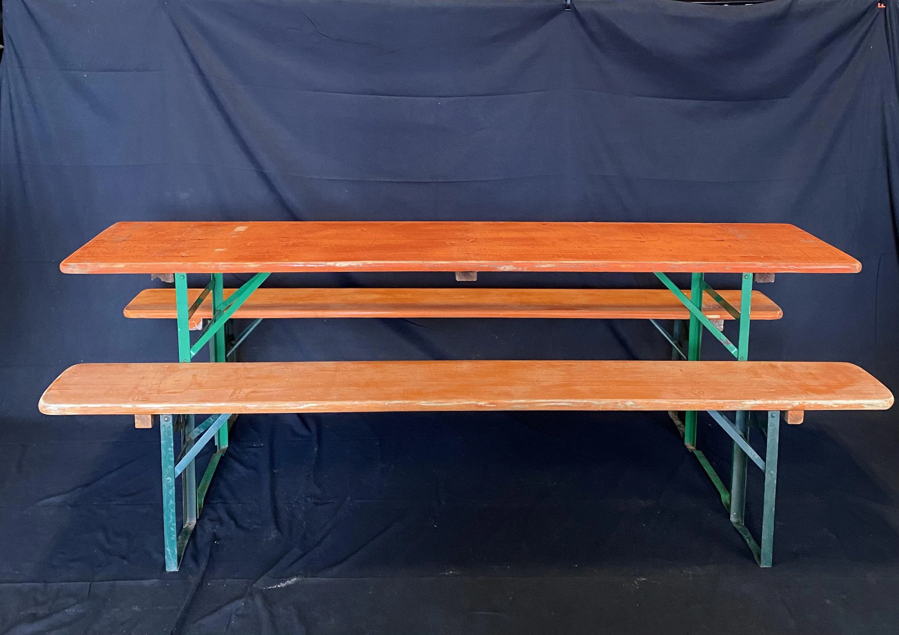 Vintage German Beer Garden Table and Benches Set Orange