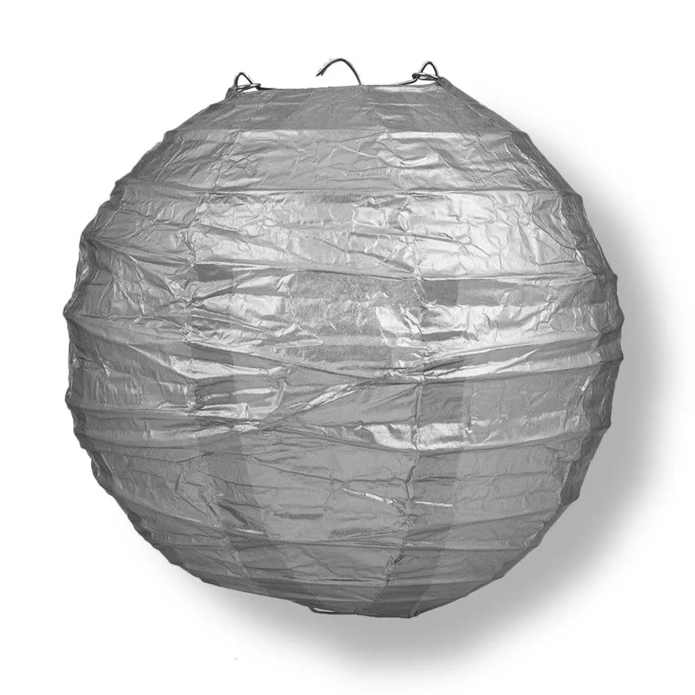 White, Silver and Grey Wedding Celebration Party Pack Crisscross Ribbed Paper Lantern Combo Set (12 pc Set)
