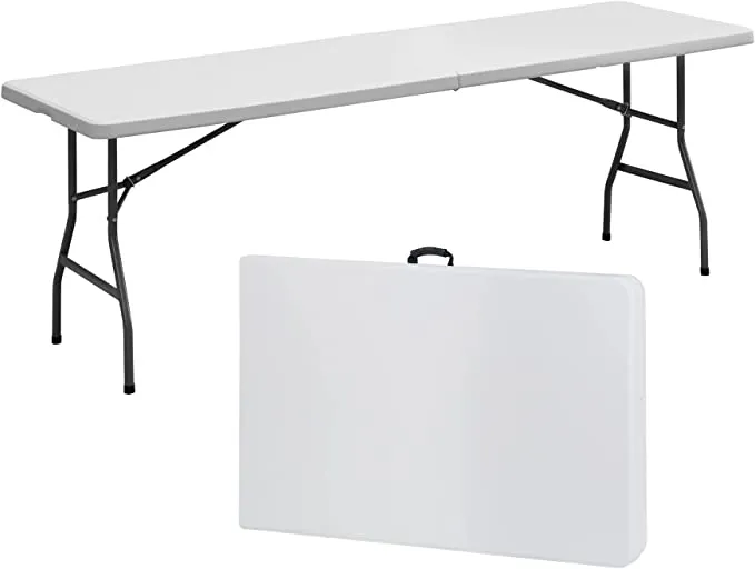 ZENY™ 8FT Folding Picnic Table for Outdoor, Portable Fold-in-Half Plastic Dining Picnic Party Table with Carrying Handle