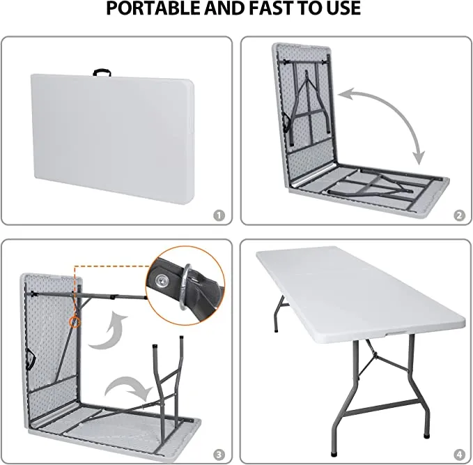 ZENY™ 8FT Folding Picnic Table for Outdoor, Portable Fold-in-Half Plastic Dining Picnic Party Table with Carrying Handle