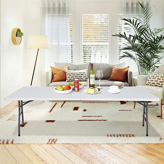 ZENY™ 8FT Folding Picnic Table for Outdoor, Portable Fold-in-Half Plastic Dining Picnic Party Table with Carrying Handle