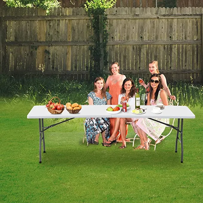 ZENY™ 8FT Folding Picnic Table for Outdoor, Portable Fold-in-Half Plastic Dining Picnic Party Table with Carrying Handle