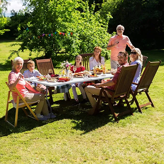 ZENY™ 8FT Folding Picnic Table for Outdoor, Portable Fold-in-Half Plastic Dining Picnic Party Table with Carrying Handle