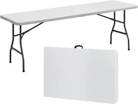 ZENY™ 8FT Folding Picnic Table for Outdoor, Portable Fold-in-Half Plastic Dining Picnic Party Table with Carrying Handle