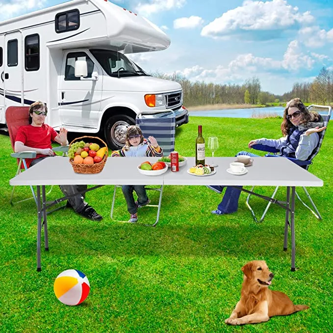 ZENY™ 8FT Folding Picnic Table for Outdoor, Portable Fold-in-Half Plastic Dining Picnic Party Table with Carrying Handle