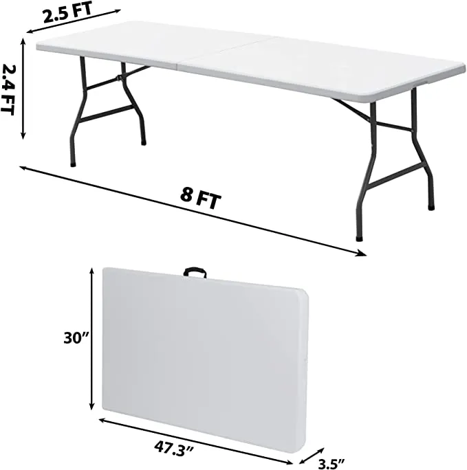 ZENY™ 8FT Folding Picnic Table for Outdoor, Portable Fold-in-Half Plastic Dining Picnic Party Table with Carrying Handle